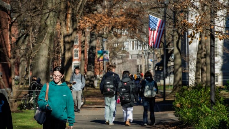 Un grupo de personas camina por la Universidad de Harvard en Cambridge, Massachusetts, el 12 de diciembre de 2023. (Joseph Prezioso/AFP vía Getty Images)