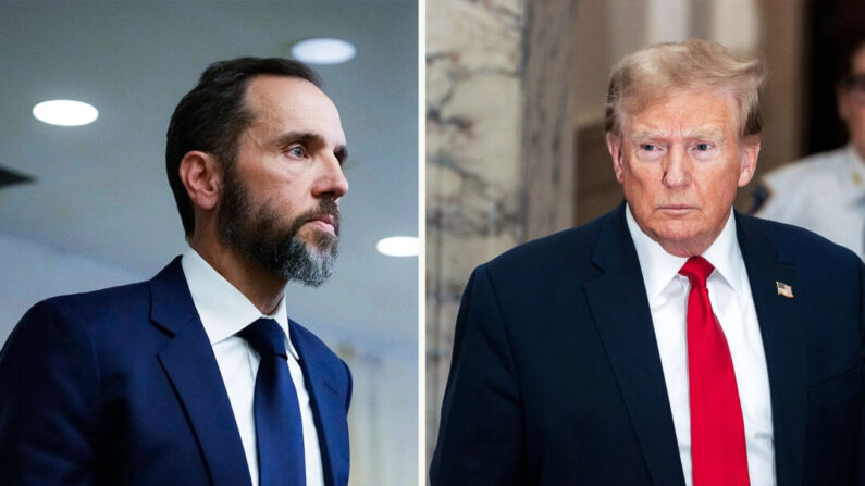 (Izquierda) El abogado especial Jack Smith en Washington, el 1 de agosto de 2023. (Drew Angerer/Getty Images); (Derecha) El expresidente Donald Trump. (David Dee Delgado/Getty Images)