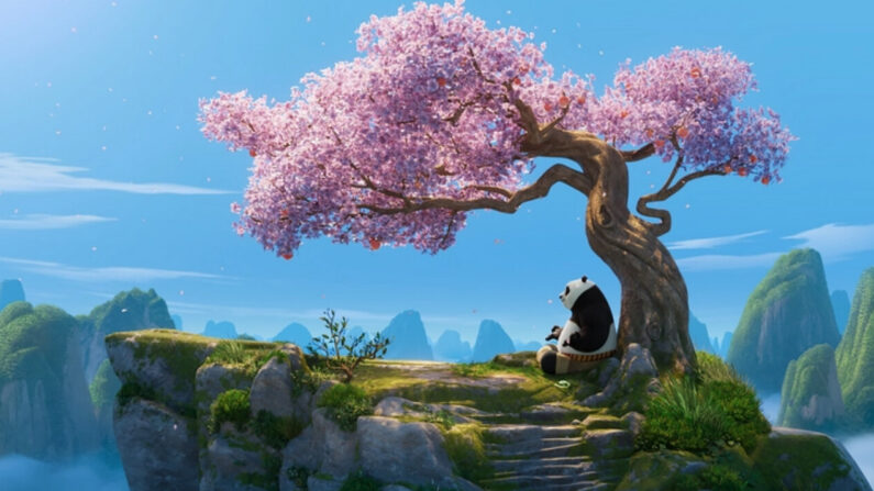 Po el panda maestro de kung fu (voz de Jack Black) medita bajo un árbol en "Kung Fu Panda 4". (DreamWorks Animation)