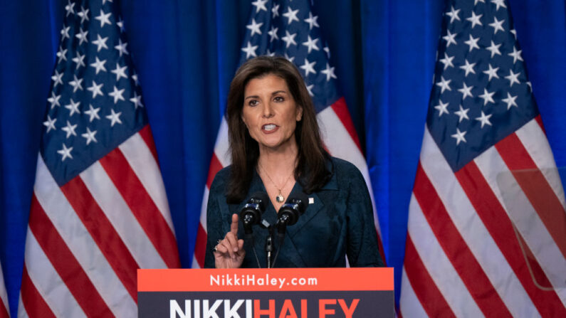 La candidata presidencial republicana Nikki Haley habla en un evento de campaña en la Universidad Clemson en Greenville, Carolina del Sur, el 2 de febrero de 2019. 20 de diciembre de 2024. (Allison Joyce/Getty Images)