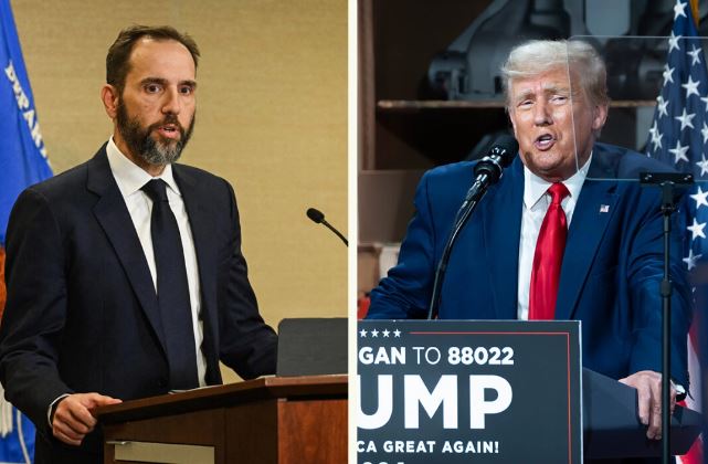 (Izquierda) El abogado especial Jack Smith. (Saul Loeb/AFP via Getty Images) / (Derecha) El expresidente Donald Trump. (Madalina Vasiliu/The Epoch Times)