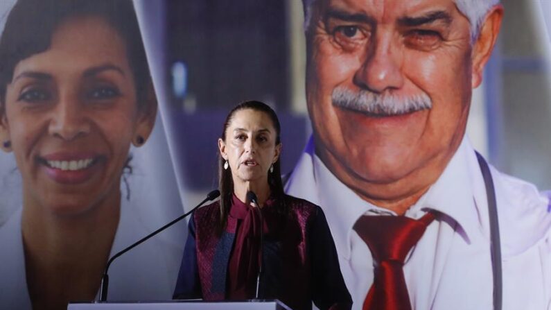 La candidata presidencial del oficialismo, Claudia Sheinbaum, habla durante un acto de campaña el 25 de marzo de 2024 en Ciudad de México (México). EFE/ Sáshenka Gutiérrez