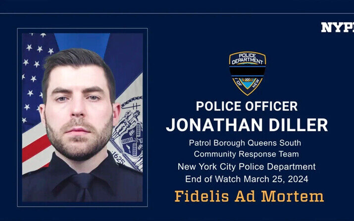 El oficial del Departamento de Policía de Nueva York, Jonathan Diller, fue asesinado en cumplimiento de su deber el 25 de marzo de 2024. (Departamento de Policía de la ciudad de Nueva York vía AP)
