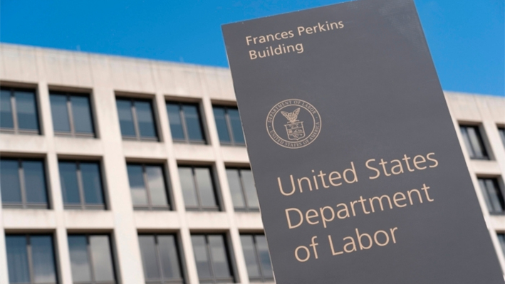El edificio del Departamento de Trabajo de EE. UU. en Washington, el 26 de marzo de 2020. (Alex Edelman/AFP vía Getty Images)
