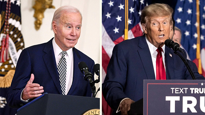 El presidente Joe Biden. (Brendan Smialowski/AFP vía Getty Images); El expresidente Donald Trump. (John Fredricks/The Epoch Times)