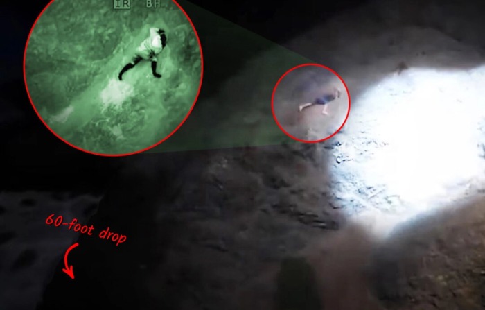 VIDEO: “Aventurero” se aferra a un risco de 60 pies y es rescatado por un oficial en helicóptero