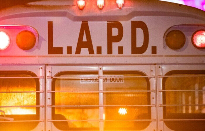 Un vehículo del Departamento de Policía de Los Ángeles en el centro de Los Ángeles el 6 de noviembre de 2020. (John Fredricks/The Epoch Times)