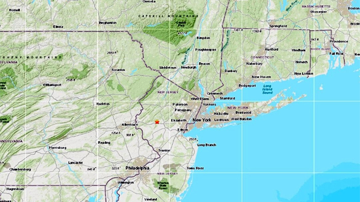 El USGS dice que el terremoto se produjo en Lebanon, Nueva Jersey, cerca de las 10:25 a.m. ET del viernes 5 de abril. (Servicio Geológico de EEUU)
