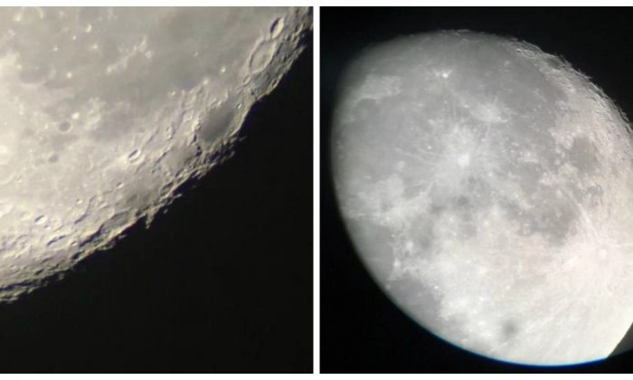 Vista de la Luna a través de un telescopio. (Melanie Sun/The Epoch Times)