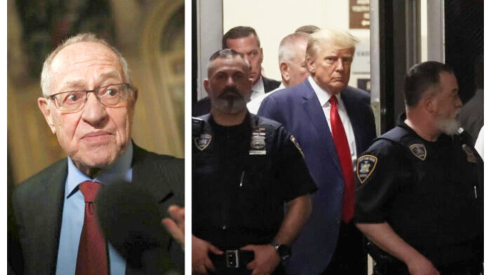 Alan Dershowitz y el expresidente Donald Trump aparecen en fotos de archivo. (Mario Tama/Getty Images; Michael M. Santiago/Getty Images)