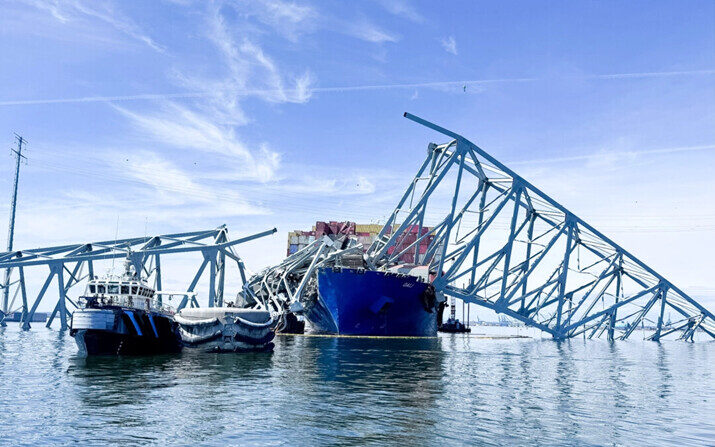 El puente Francis Scott Key caído en Baltimore, el 31 de marzo de 2024. (Mike Pesoli/Fotos AP)