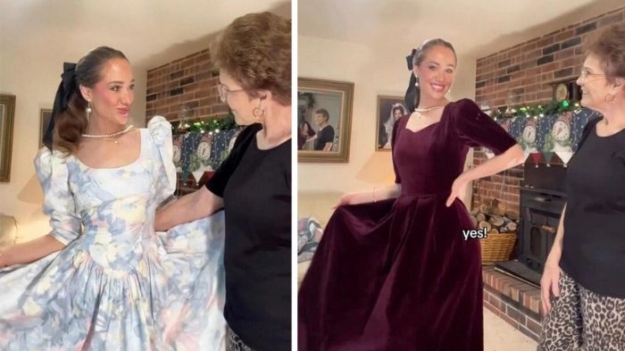 Joven viste con ropa elegante y clásica de su abuela de 84 años y dice: Nací en la era equivocada