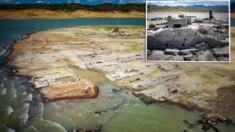 Ciudad hundida de 300 años aflora a la superficie tras secarse una presa