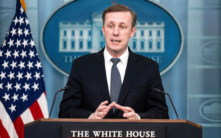 El asesor de Seguridad Nacional de la Casa Blanca, Jake Sullivan, habla durante una rueda de prensa en la Casa Blanca, el 24 de abril de 2024. (JIM WATSON/AFP vía Getty Images)
