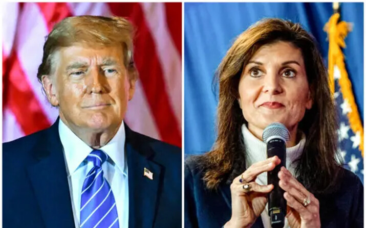 (Izquierda) El expresidente Donald Trump en el Mar-a-Lago Club, en Palm Beach, Florida, el 5 de marzo de 2024. (Derecha) La exaspirante presidencial republicana, Nikki Haley, durante un rally de campaña en Portland, Maine, el 3 de marzo de 2024. (Chandan Khanna, Joseph Prezioso/AFP vía Getty Images)