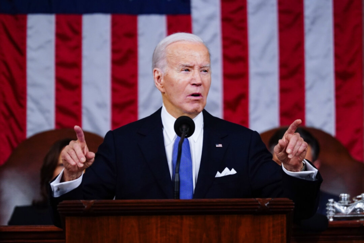 El presidente Joe Biden en el edificio del Capitolio, el 7 de marzo de 2024. (Shawn Thew/Getty Images)