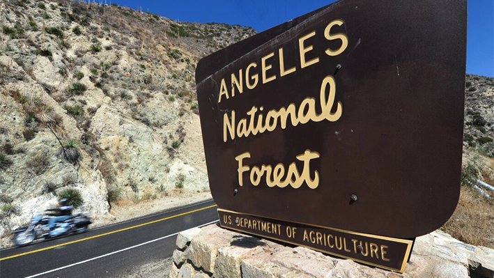 Vehículos se abren paso a través del Bosque Nacional de Ángeles en las montañas al norte de Los Ángeles el 2 de octubre de 2013. (Frederic J. Brown/AFP vía Getty Images)