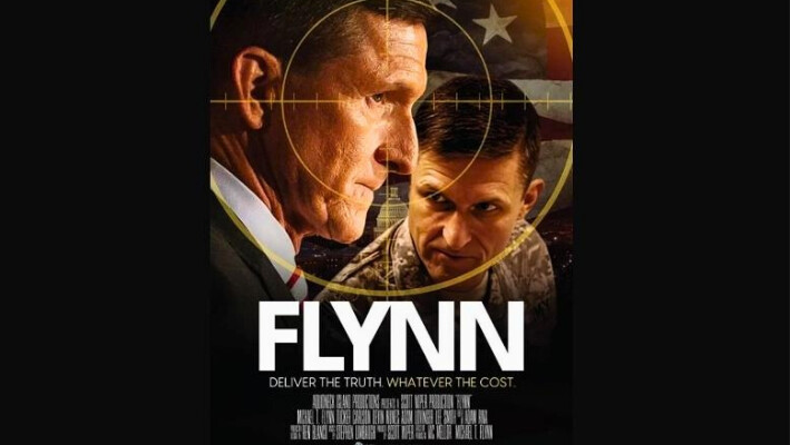 Póster del documental "FLYNN- Entregar la verdad. No importa lo que cueste", que se estrenó en Venice, Florida, el 6 de abril de 2024. (AMDC Films)