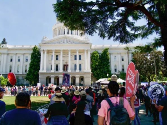 Aproximadamente 3000 defensores provida se reunieron en las escalinatas del Capitolio de California, en Sacramento, el 22 de abril de 2024. (Travis Gillmore/The Epoch Times)
