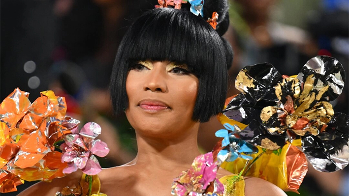 La rapera estadounidense Nicki Minaj llega a la Gala Met 2024 en el Museo Metropolitano de Arte de Nueva York el 6 de mayo de 2024. (Angela Weiss/AFP vía Getty Images)