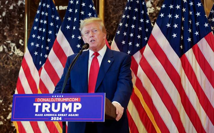 El expresidente Donald Trump ofrece una conferencia de prensa tras el veredicto de su juicio en Nueva York, en la Torre Trump de la ciudad de Nueva York, el 31 de mayo de 2024. (Spencer Platt/Getty Images)