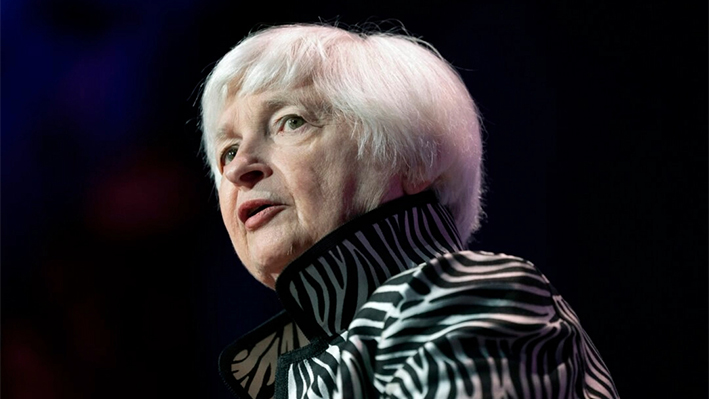 La secretaria del Tesoro, Janet Yellen, habla en Nueva York el 20 de septiembre de 2023. (Julia Nikhinson/Foto AP)