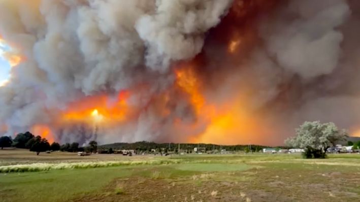 Captura de pantalla de un video que muestra el humo del incendio de South Fork llenando los cielos en Ruidoso, Nuevo México. (Pamela L. Bonner a través de Reuters)