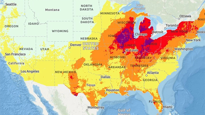 Un mapa del Servicio Meteorológico Nacional con avisos relacionados con el calor a partir del 18 de junio de 2024. (Riesgo de calor del Servicio Meteorológico Nacional)