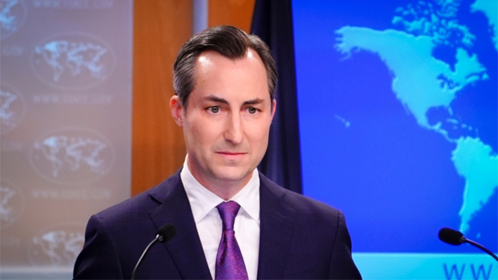 El portavoz del Departamento de Estado, Matthew Miller, durante una rueda de prensa en el Departamento de Estado en Washington el 24 de julio de 2023. (Madalina Vasiliu/The Epoch Times)