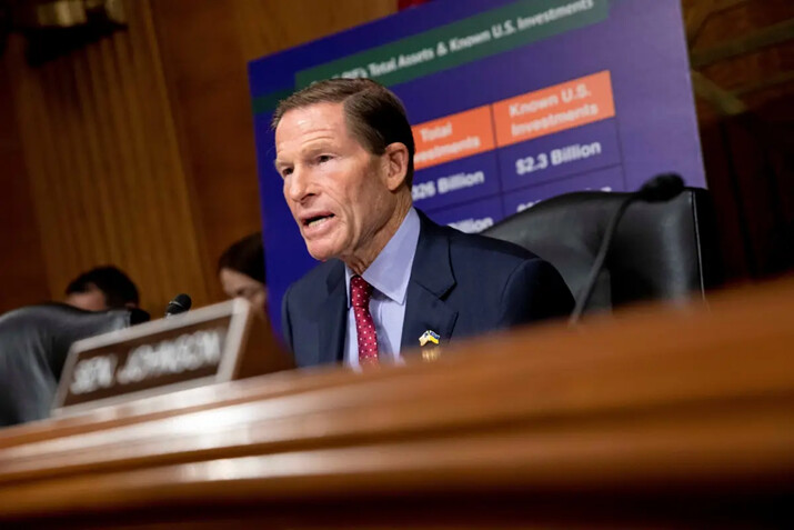 El presidente del comité, el senador Richard Blumenthal (D-Conn.), habla durante una audiencia del subcomité de asuntos gubernamentales y seguridad nacional, el 13 de septiembre de 2023. (Amanda Andrade-Rhoades/AP)