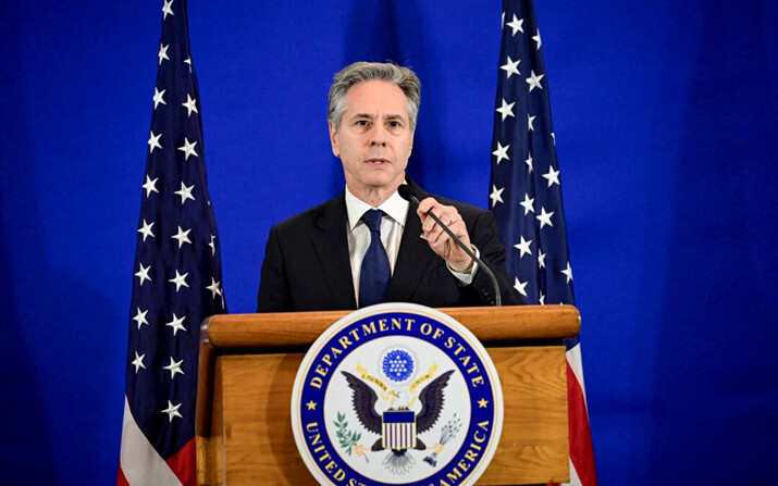 El Secretario de Estado Antony Blinken habla durante una rueda de prensa en Río de Janeiro, el 22 de febrero de 2024. (Pablo Porciuncula/AFP vía Getty Images)