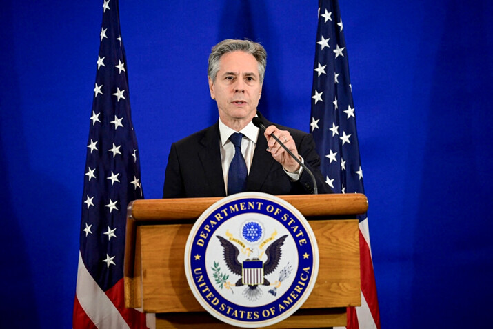 El Secretario de Estado Antony Blinken habla durante una rueda de prensa en Río de Janeiro, el 22 de febrero de 2024. (Pablo Porciuncula/AFP vía Getty Images)