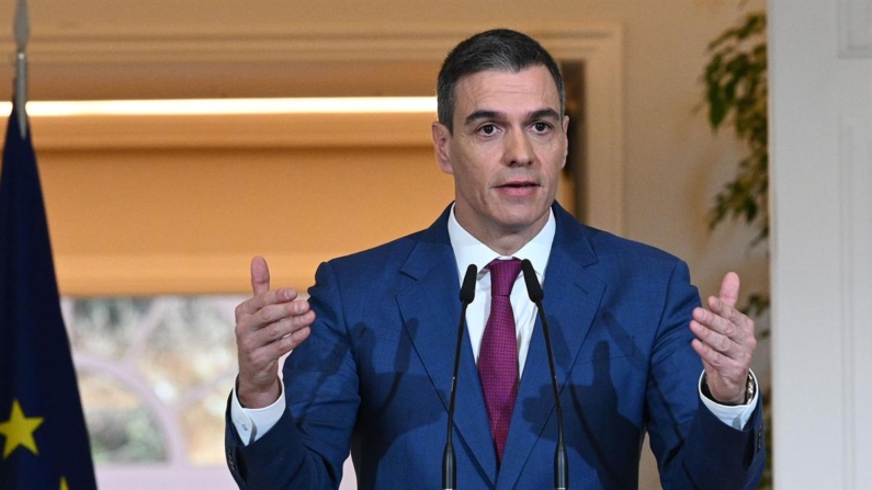 El presidente del Gobierno, Pedro Sánchez, durante su comparecencia para hacer balance de su gestión y exponer los acuerdos del último Consejo de Ministros del año. Foto: Moncloa/Borja Puig de la Bellacasa