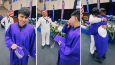 Papá en la Marina vuela 17 horas y sorprende a su hijo en la graduación