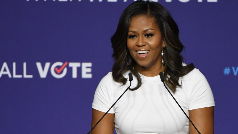 Former First Lady Michelle Obama spoke during a rally for When We All Vote's National Week of Action at Chaparral High School on September 23, 2018, in Las Vegas, Nevada. (Ethan Miller/Getty Images)