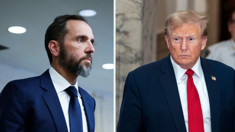 Imagenes de archivo: Izq. El fiscal especial Jack Smith en Washington el 1 de agosto de 2023. (Drew Angerer/Getty Images); Der. El ex presidente Donald Trump. (David Dee Delgado/Getty Images)