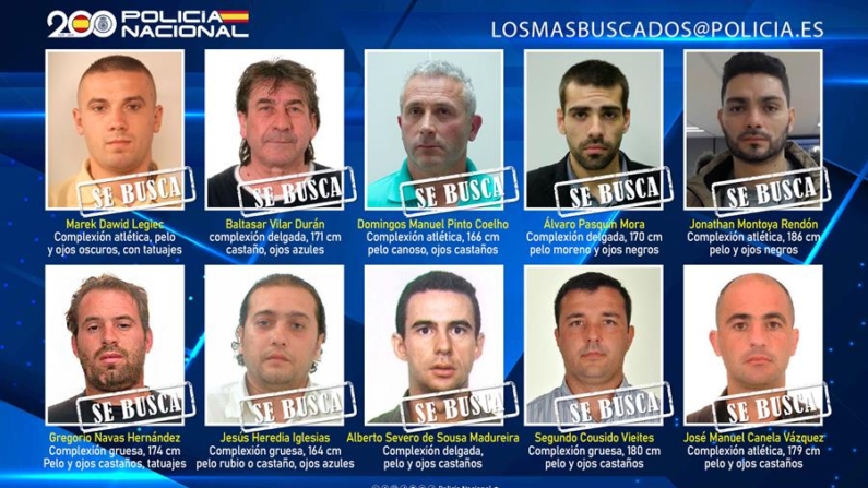 Imágenes de los diez fugitivos más buscados por la Policía sospechosos de esconderse en España. EFE/Policía Nacional