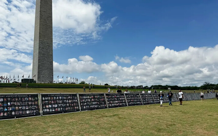 Una muestra en el cuarto evento anual “Voces perdidas del fentanilo”, en Washington, que muestra a quienes han muerto a causa del fentanilo, el 13 de julio de 2024. (Joseph Lord/The Epoch Times)