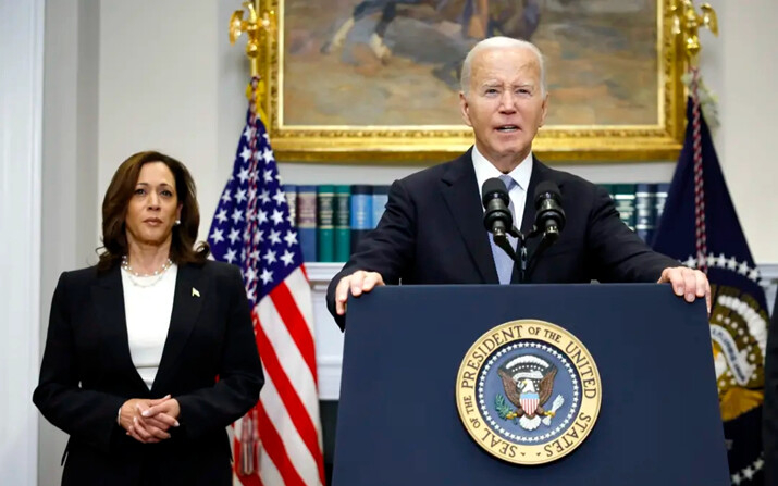 El presidente Joe Biden pronuncia un discurso sobre el intento de asesinato del candidato presidencial republicano, el expresidente Donald Trump, en la Casa Blanca el 14 de julio de 2024. (Kevin Dietsch/Getty Images)