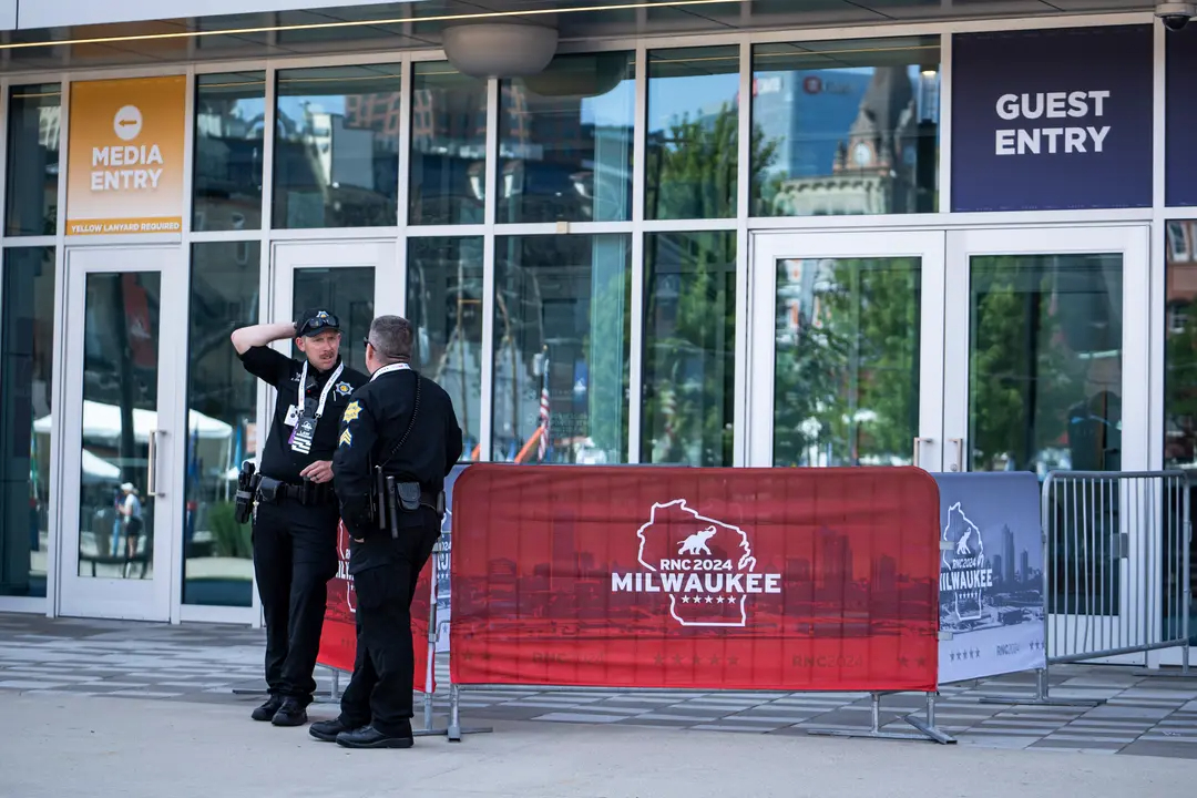 Centro del complejo Fiserv Forum un día antes de la Convención Nacional Republicana (RNC) en Milwaukee, Wisconsin, el 14 de julio de 2024. (Madalina Vasiliu/The Epoch Times)