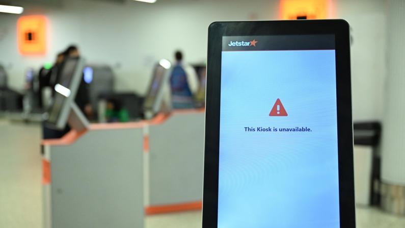 Imagen de una pantalla de Jetstar sin servicio. (EFE/EPA/JAMES ROSS AUSTRALIA AND NEW ZEALAND OUT)