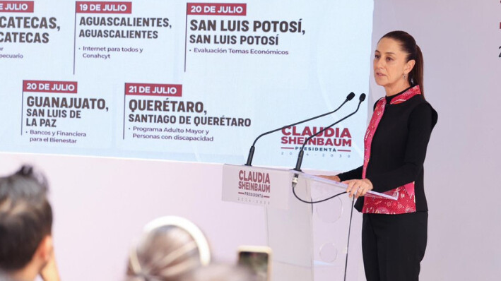 La presidenta electa, Claudia Sheinbaum, durante una rueda de prensa el 22 de julio de 2024. (Equipo de comunicación de Claudia Sheinbaum)