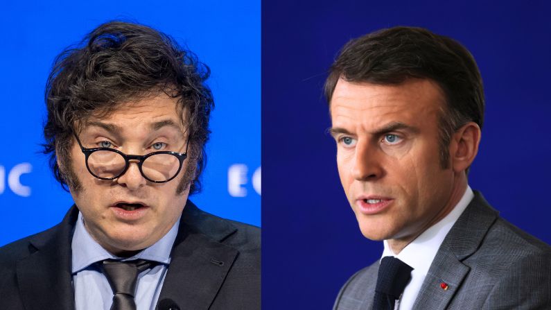 Imágenes de archivo: Izq. Presidente de Argentina Javier Milei ( FABRICE COFFRINI/AFP via Getty Images). Der. Presidente Francia Emmanuel Macron (Sean Gallup/Getty Images)