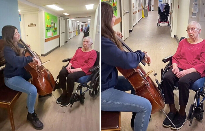 Abuela con demencia y sin recuerdos canta canciones favoritas al son del violonchelo de su nieta