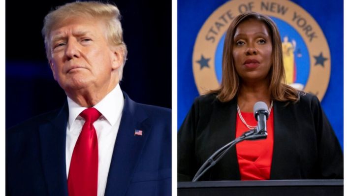 El expresidente Donald Trump y la fiscal general de Nueva York, Letitia James, en imágenes de archivo. (Brandon Bell; David Dee Delgado/Getty Images)