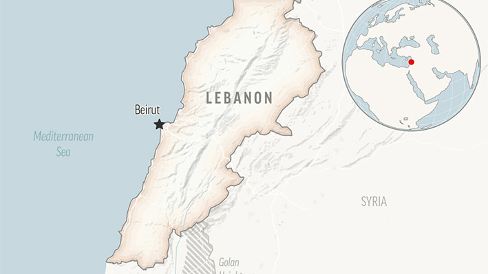 Mapa del Líbano con su capital, Beirut. (Foto AP)
