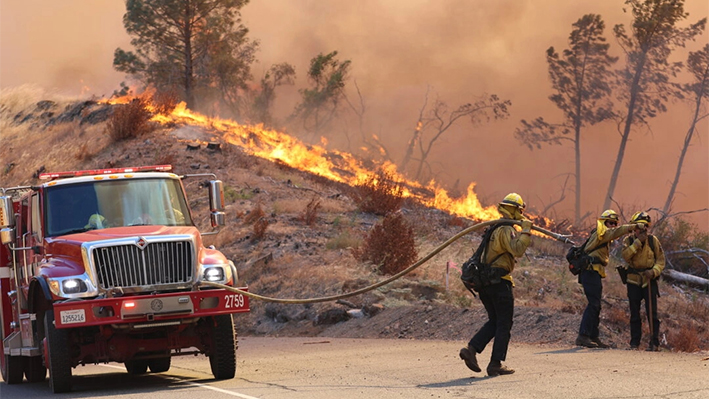 Bomberos luchan contra el incendio Park cerca de Chico, California, el 2 de agosto de 2024. (Cortesía de Cal Fire)
