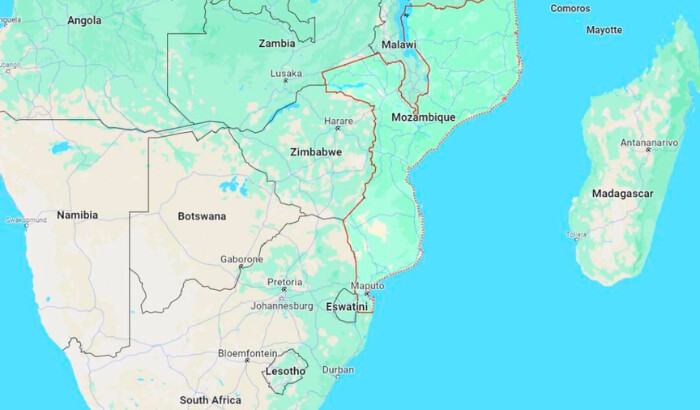 El mapa muestra la ubicación de Mozambique el 8 de abril de 2024. (Google Maps/Captura de pantalla vía The Epoch Times)