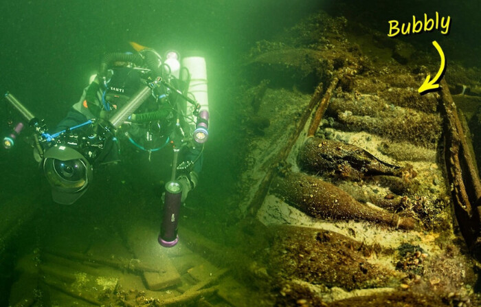 Buceadores descubren botellas de champán en el mar Báltico. (Cortesía de Baltictech)