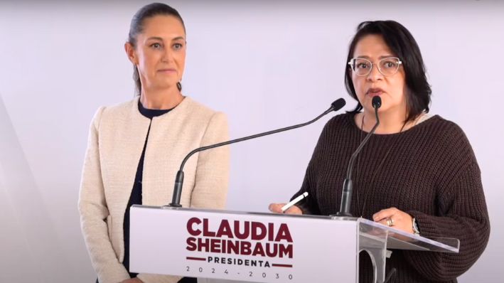 La presidenta electa, Claudia Sheinbaum Pardo, y la próxima directora de CFE, Emilia Esther Calleja Alor, durante una rueda de prensa en la Ciudad de México, el 12 de agosto de 2024. (Cortesía: Equipo de Comunicación de Claudia Sheinbaum Pardo)